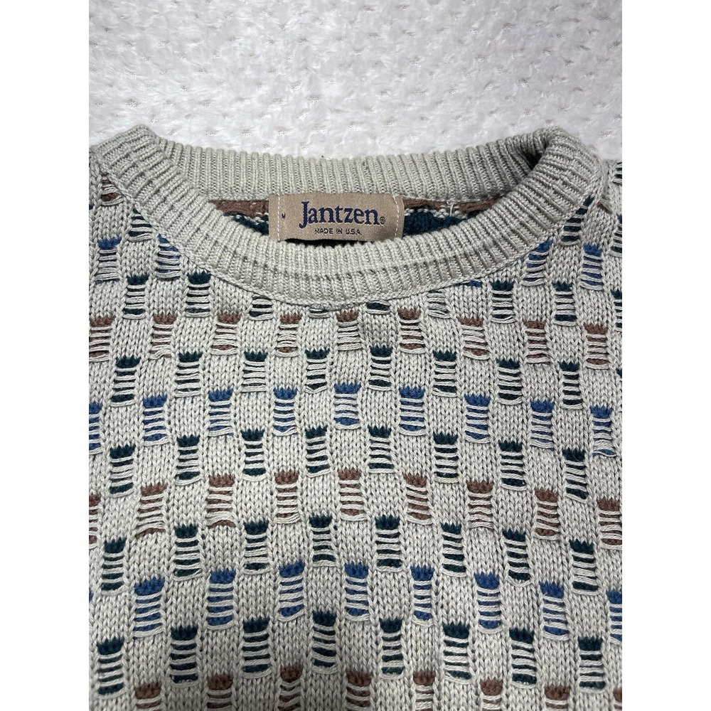 Vintage Jantzen Sweater Textured Heavy Knit Grandpa Style Size Large Earth Tone